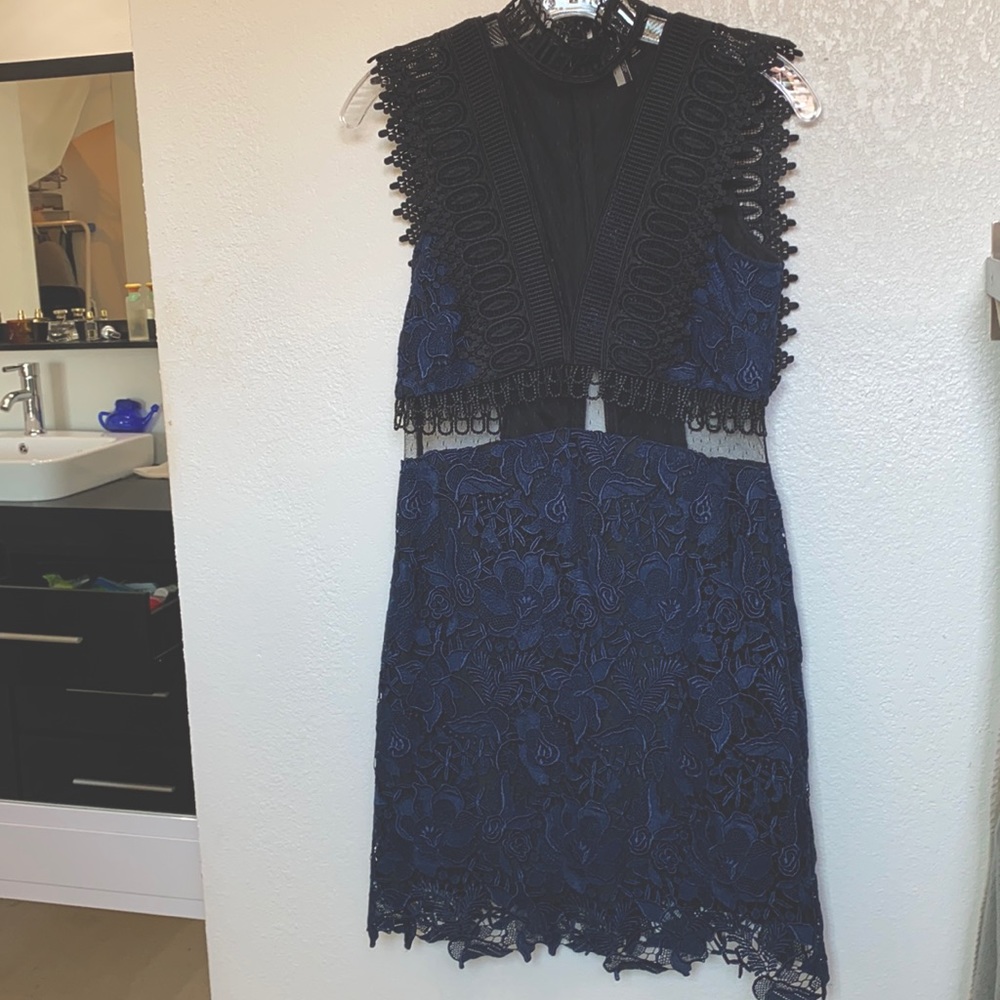 Top shop lace see through mid dark blue dress.